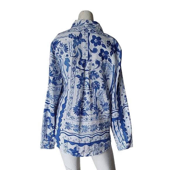 JOIE Women's Linen Blouse Button Down Blue Paisley Floral - Picture 3 of 5